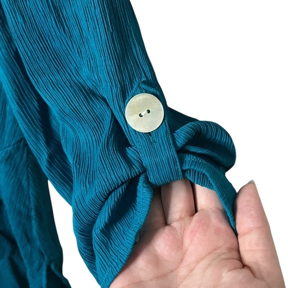 Catherine’s Lagenlook Boho Festival Beach Button Down Blouse Lightweight Teal 2X - Picture 2 of 6